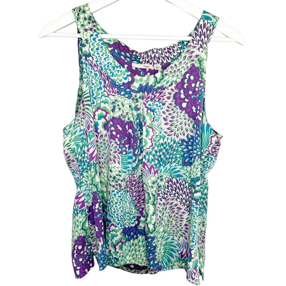 Halogen Floral Silk Blend Sleeveless Blouse - Size Large